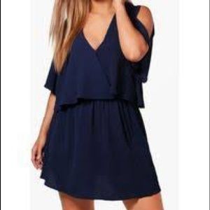 Boohoo Plus Open Shoulder Ruffle Dress